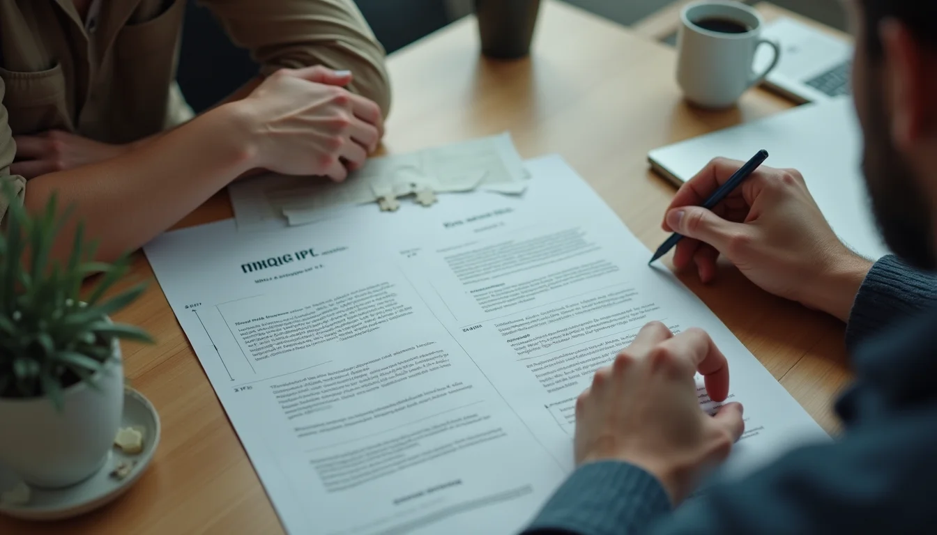 Two people writing keyword targets on a printed sheet at a creative agency meeting table