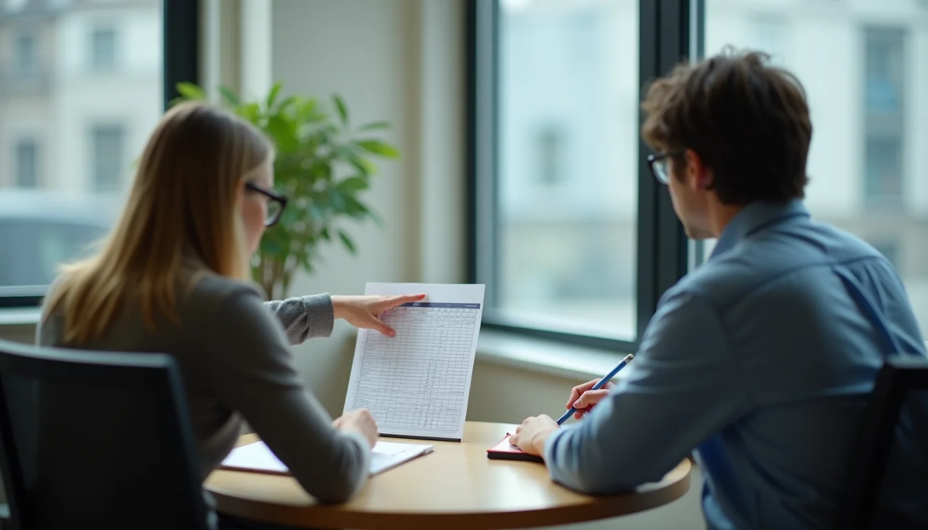Two team members reviewing a product variant structure document together at a table before a Shopify upload job