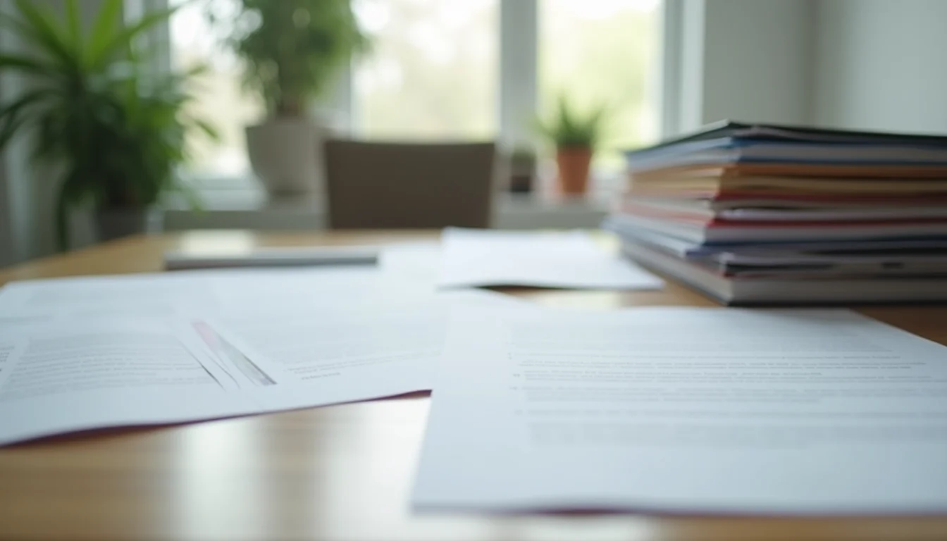 Clean workspace desk with plain folder stacks for product data entry cost review