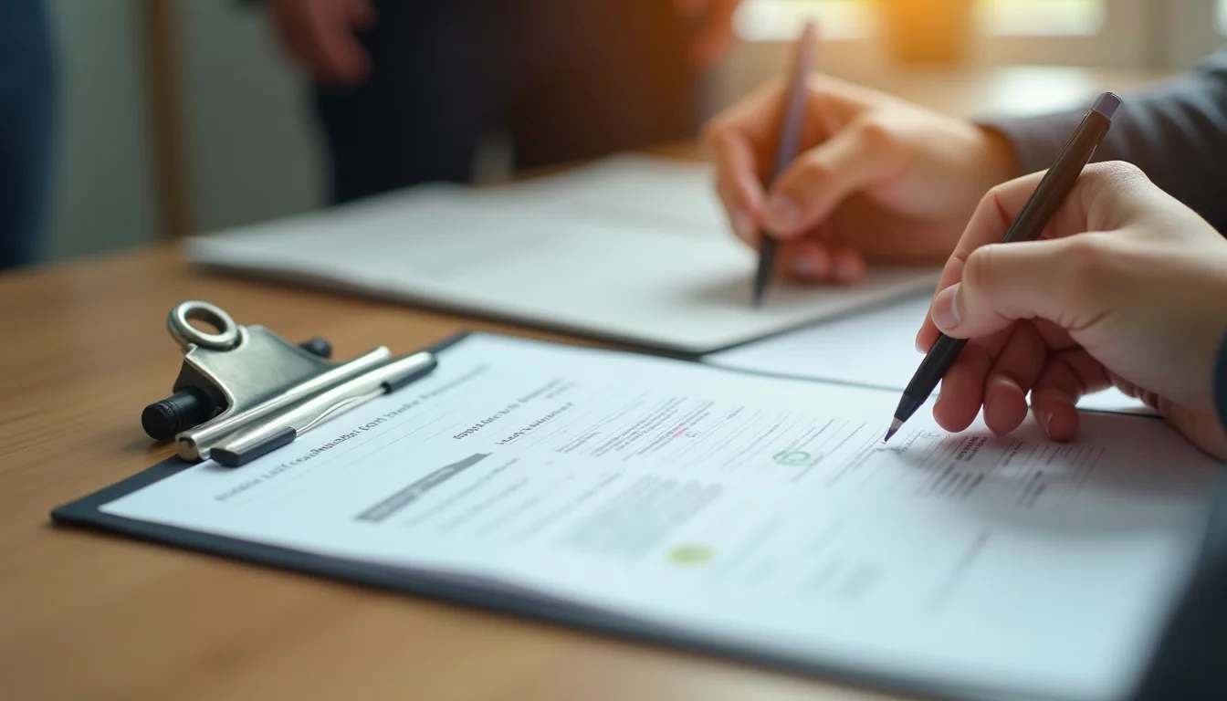 Hands completing a collection conditions reference worksheet on a product brief desk