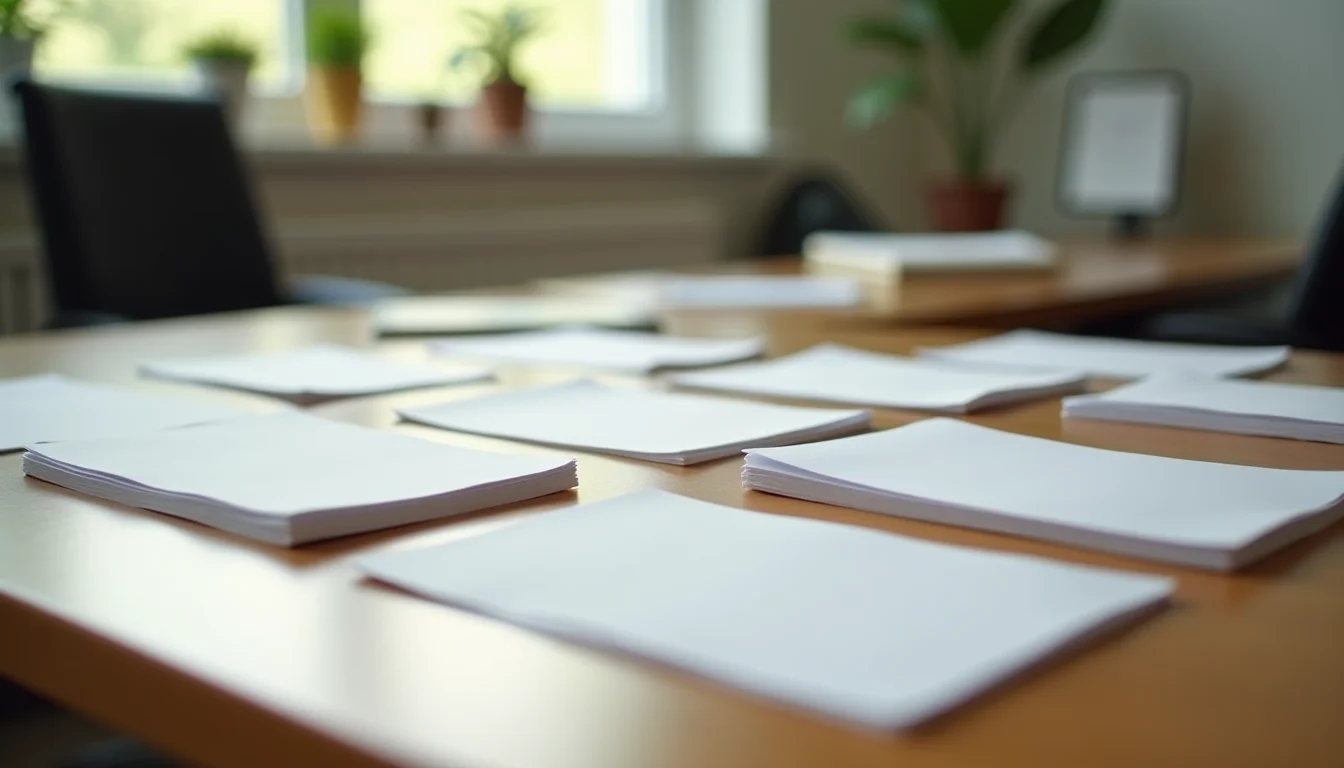 Plain labeled product data cards arranged on a workspace showing what Shopify product entry services include