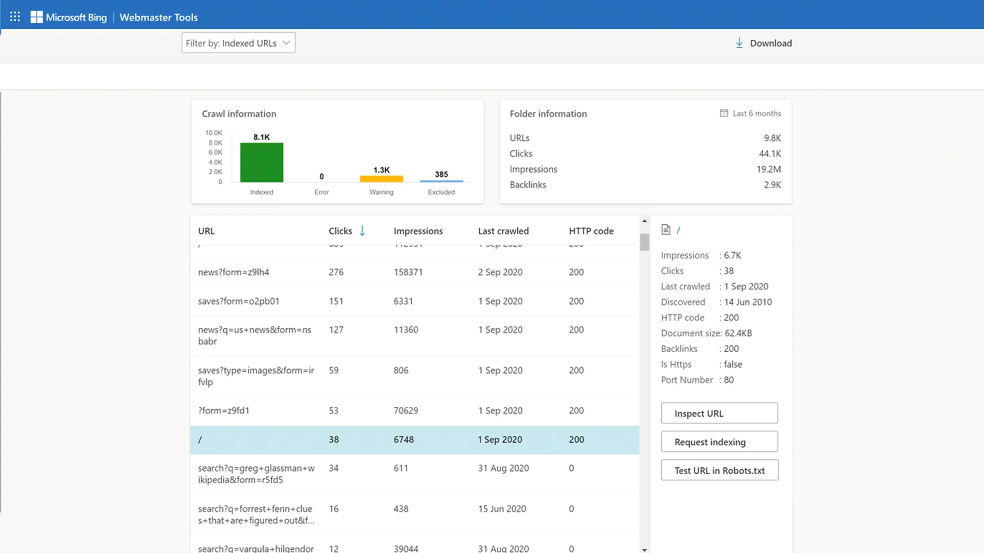 Bing Site Explorer